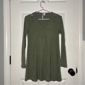 Alya Olive Green Knit Sweater Dress